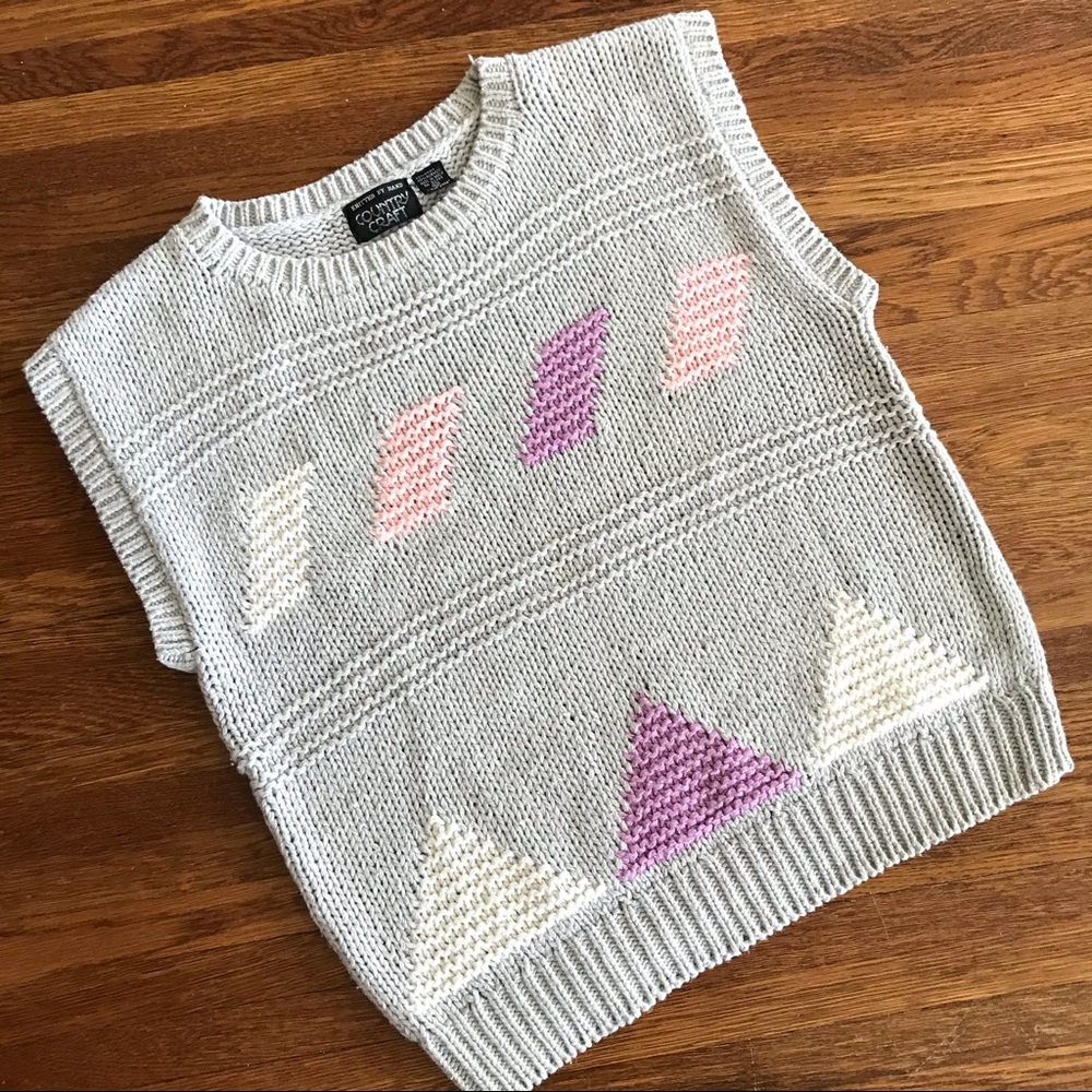 SOLD 80s chunky geometric sweater L women’s sleeveless - Picture 1 of 7